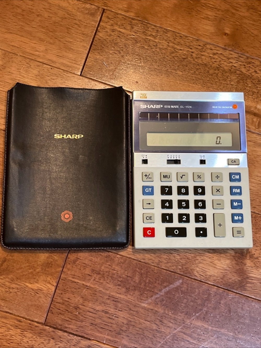 Sharp EL-1124 Silver Desktop Calculator with Black Leather Cover